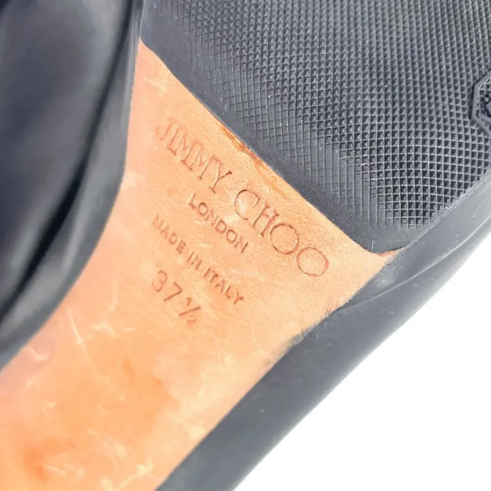 Jimmy Choo Ankle Booties Black‎ Leather Stiletto Heels Boots Sz 37.5 / 7.5